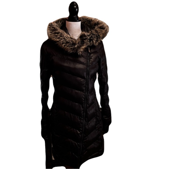 Rachel Faux Fur Trim Asymmetrical Puffer Coat, Black | Sz. Xs | EUC - Picture 3 of 8